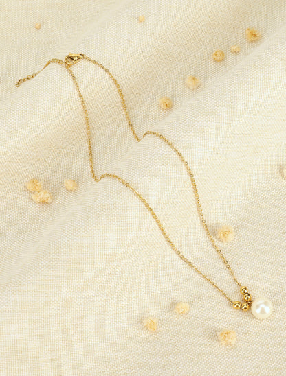 Collier à billes et perles blanche - Or - 4