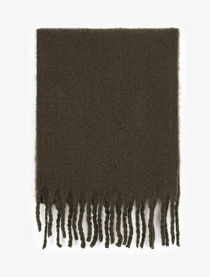 Echarpe longue et duveteuse à franges - Kaki - 2