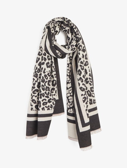 Echarpe imprimé guépard et cadre - Beige - 1