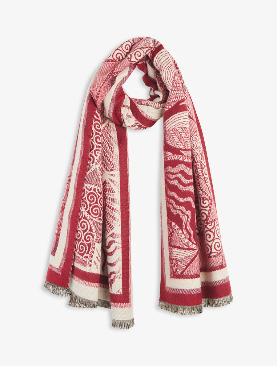 Foulard épais à imprimé plantes tropicales - Bordeaux - 4