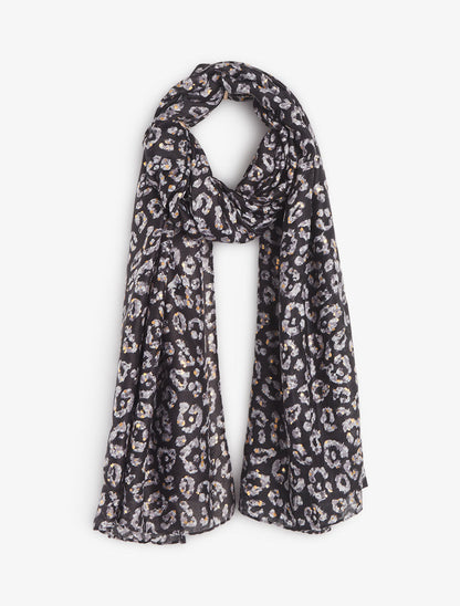 Foulard imprimé fleuri et irisé - Noir - 1