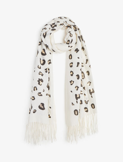 Foulard épais imprimé léopard irisé - Écru - 1