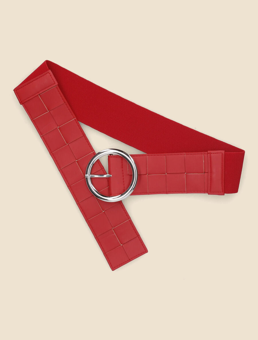 Ceinture élastiquée effet tressé à boucle ronde - Rouge - 1