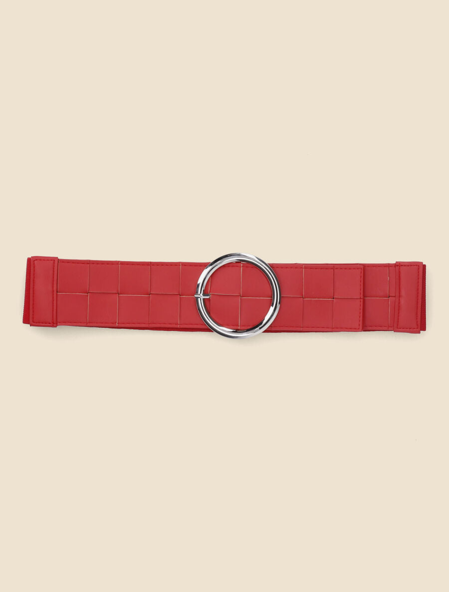 Ceinture élastiquée effet tressé à boucle ronde - Rouge - 2
