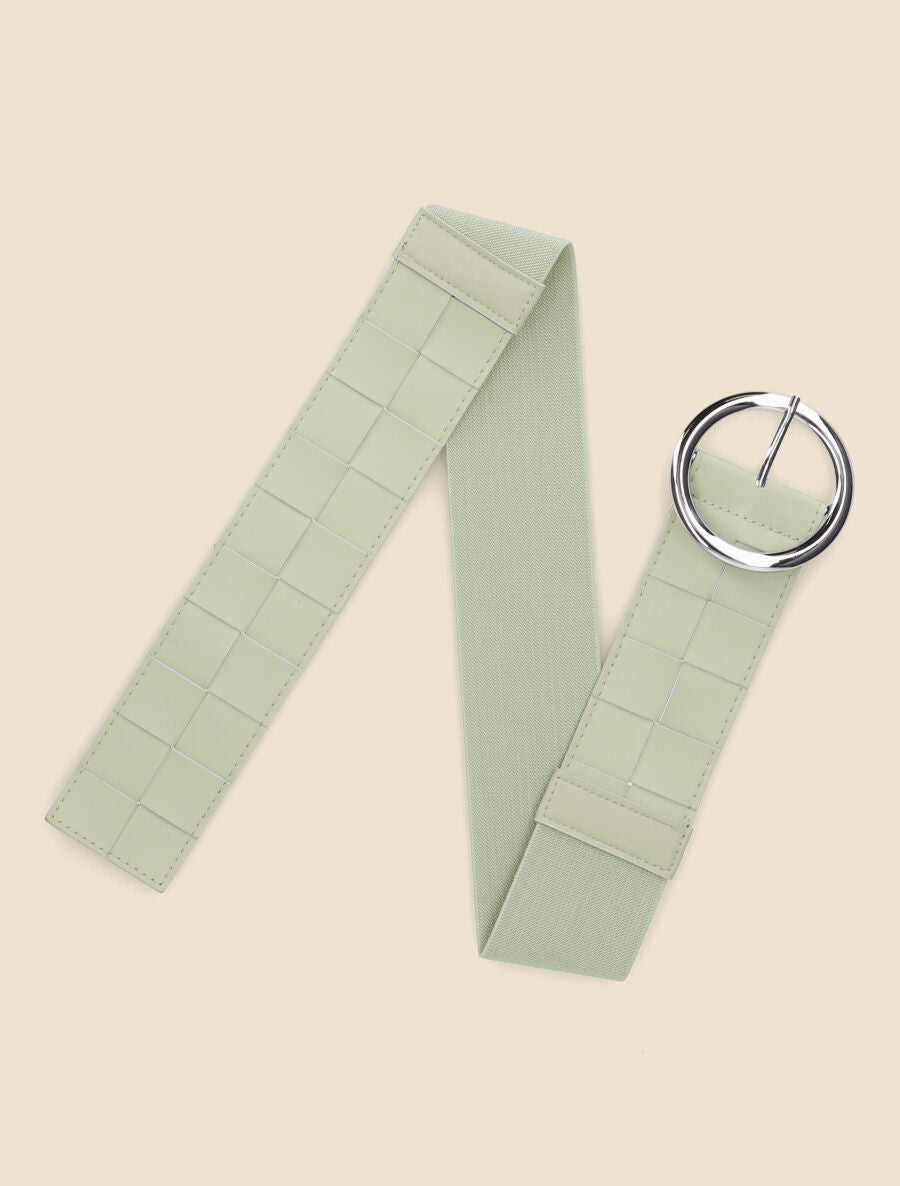 Ceinture élastiquée effet tressé à boucle ronde - Vert amande - 3