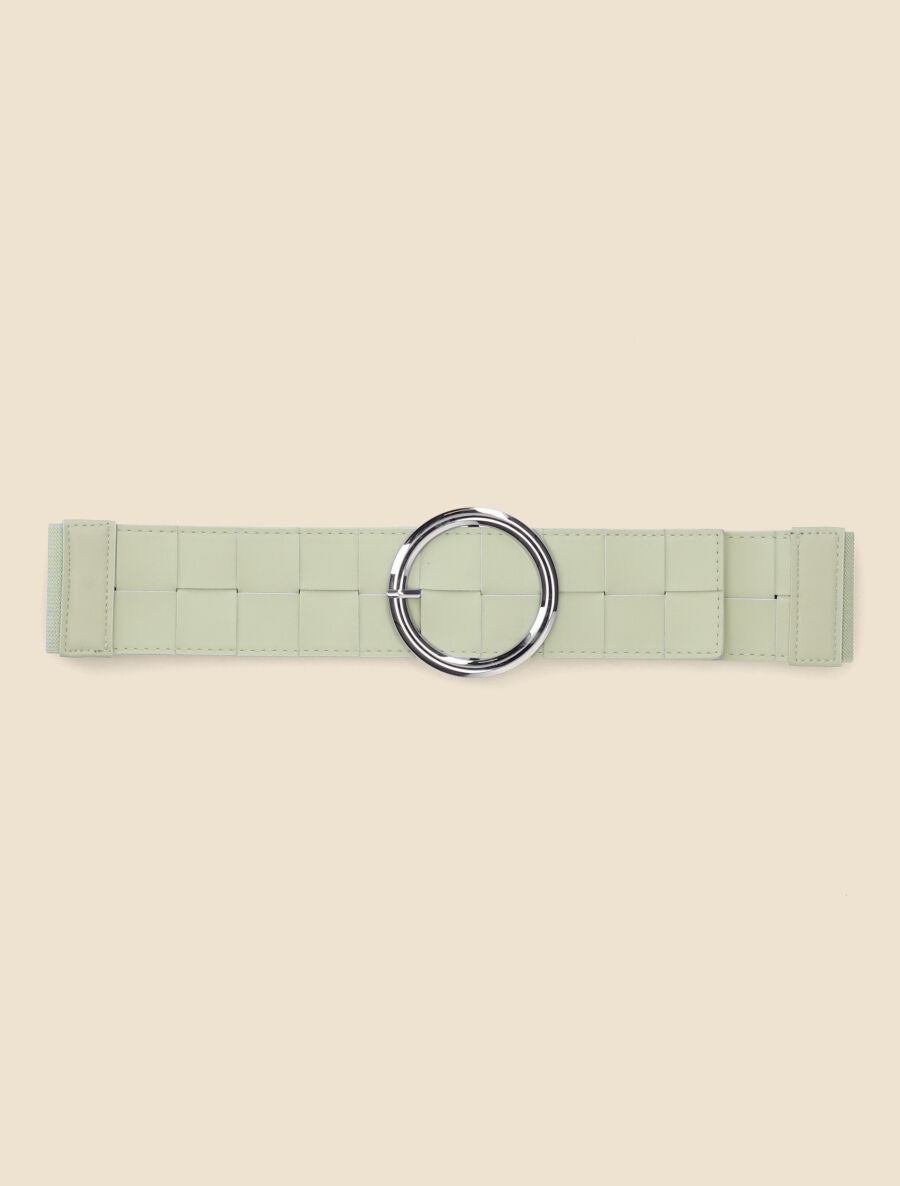 Ceinture élastiquée effet tressé à boucle ronde - Vert amande - 2