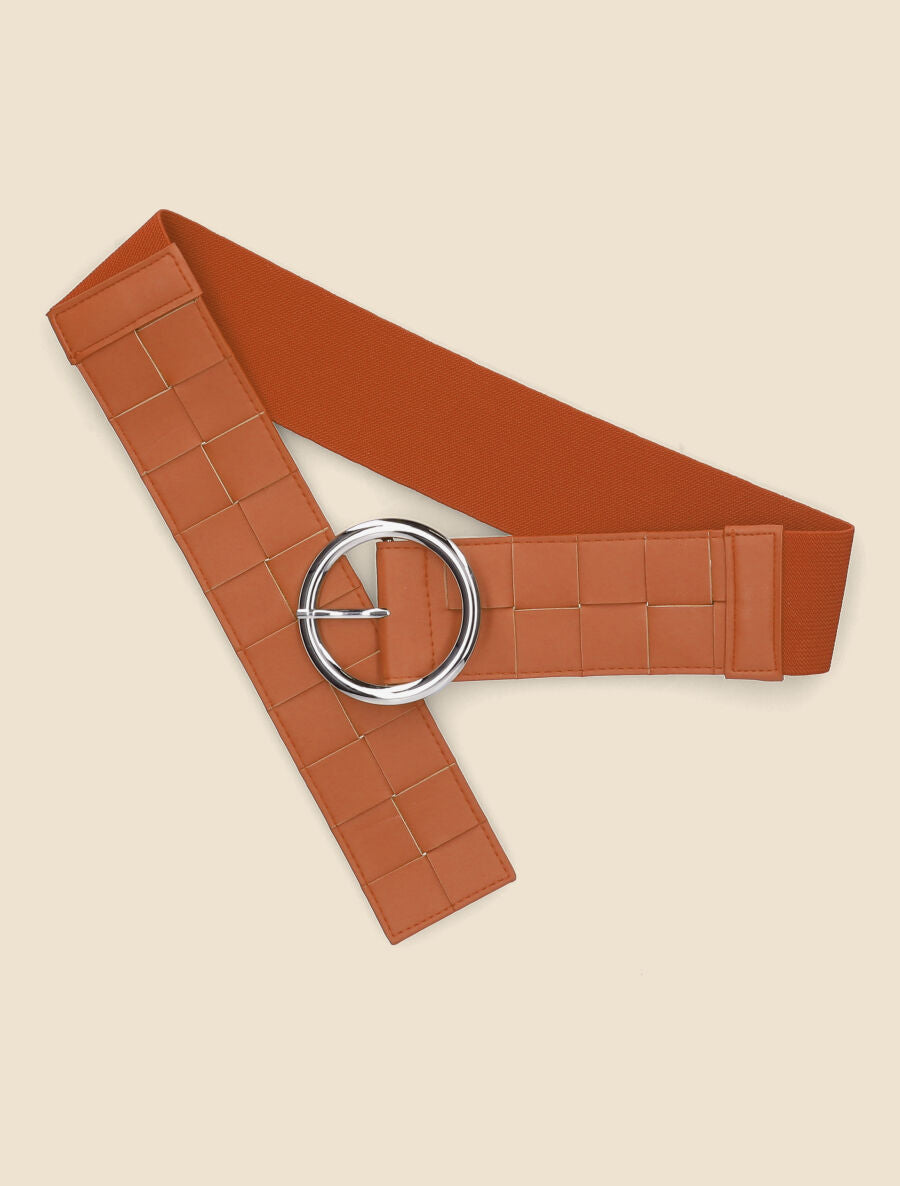 Ceinture élastiquée effet tressé à boucle ronde - Orange - 3