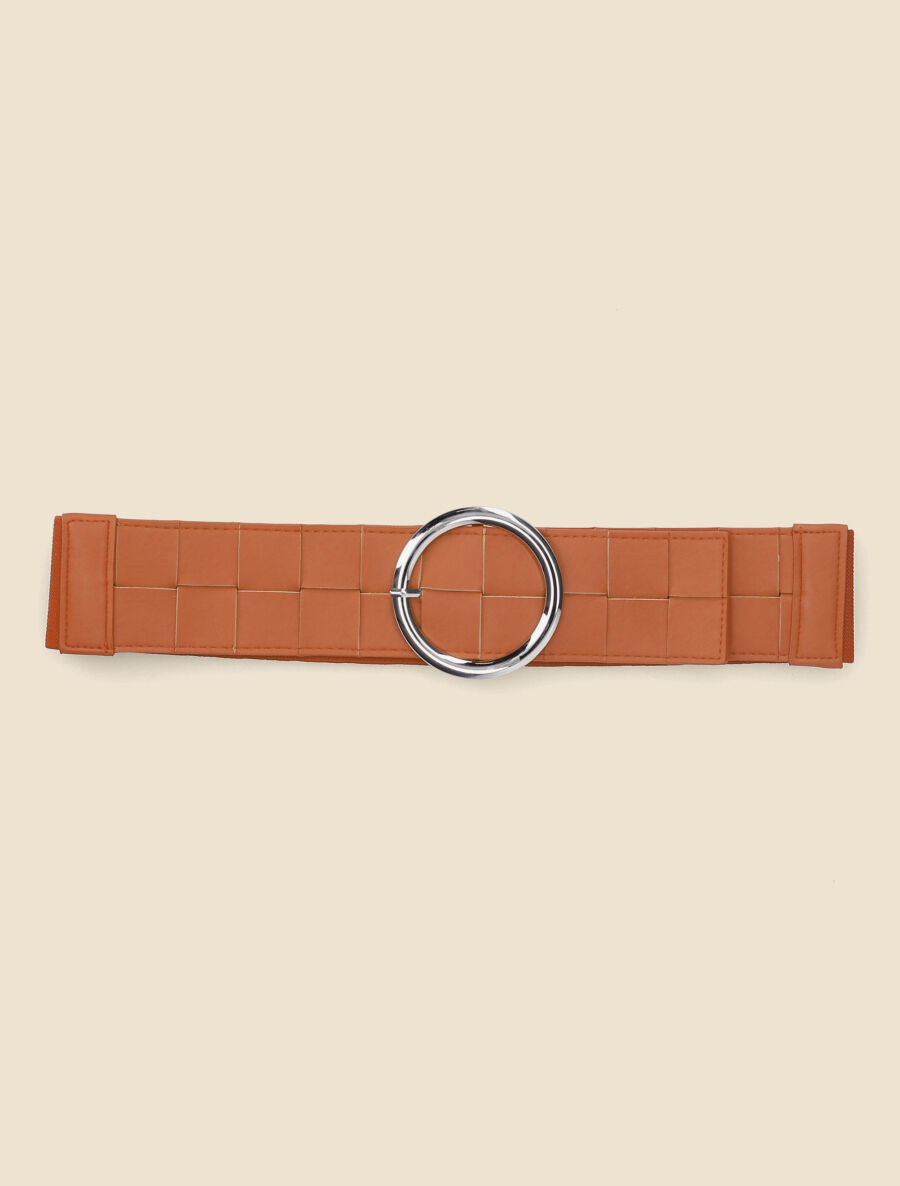 Ceinture élastiquée effet tressé à boucle ronde - Orange - 2