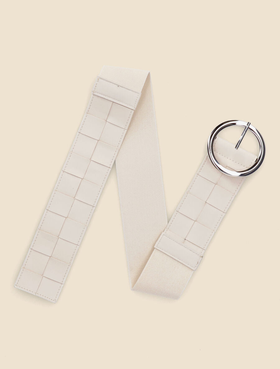 Ceinture élastiquée effet tressé à boucle ronde - Beige - 1