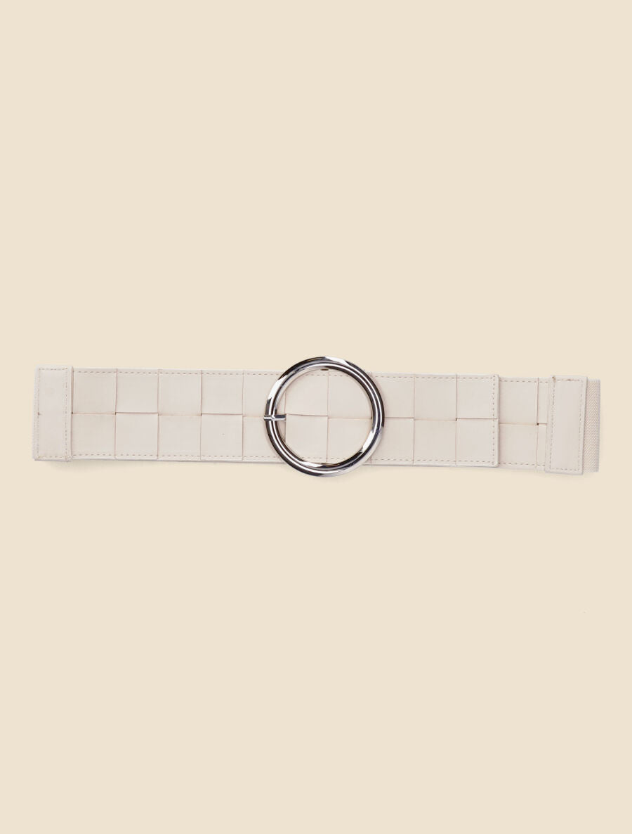 Ceinture élastiquée effet tressé à boucle ronde - Beige - 2
