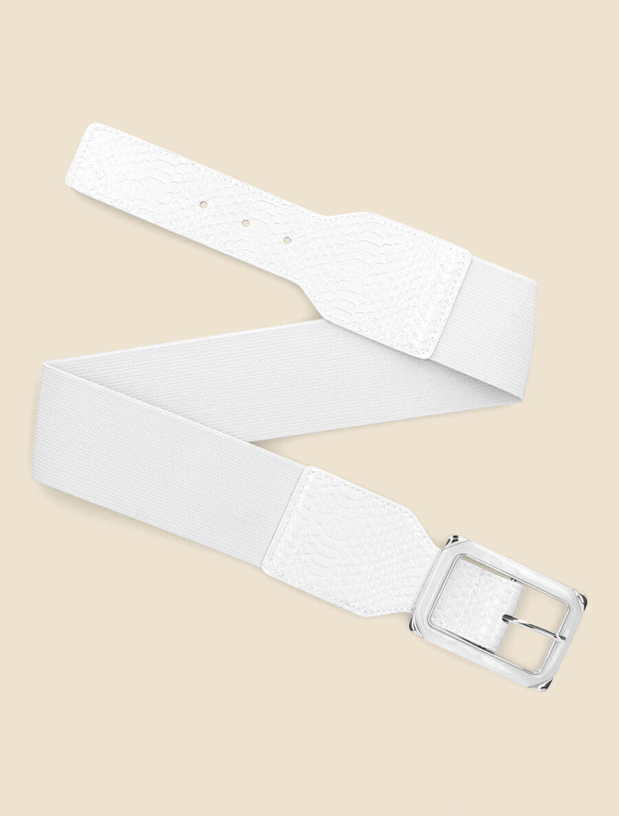 Ceinture python à boucle carrée - Blanc - 1