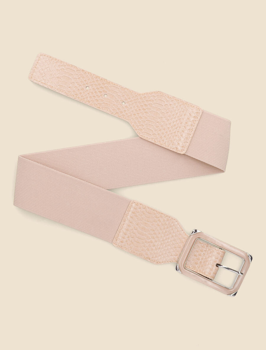 Ceinture python à boucle carrée - Rose poudré - 1