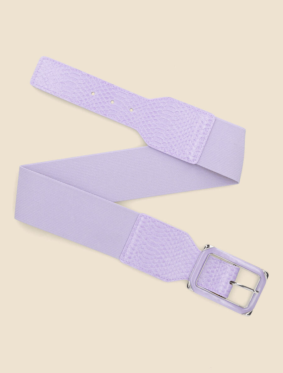 Ceinture python à boucle carrée - Lilas - 1