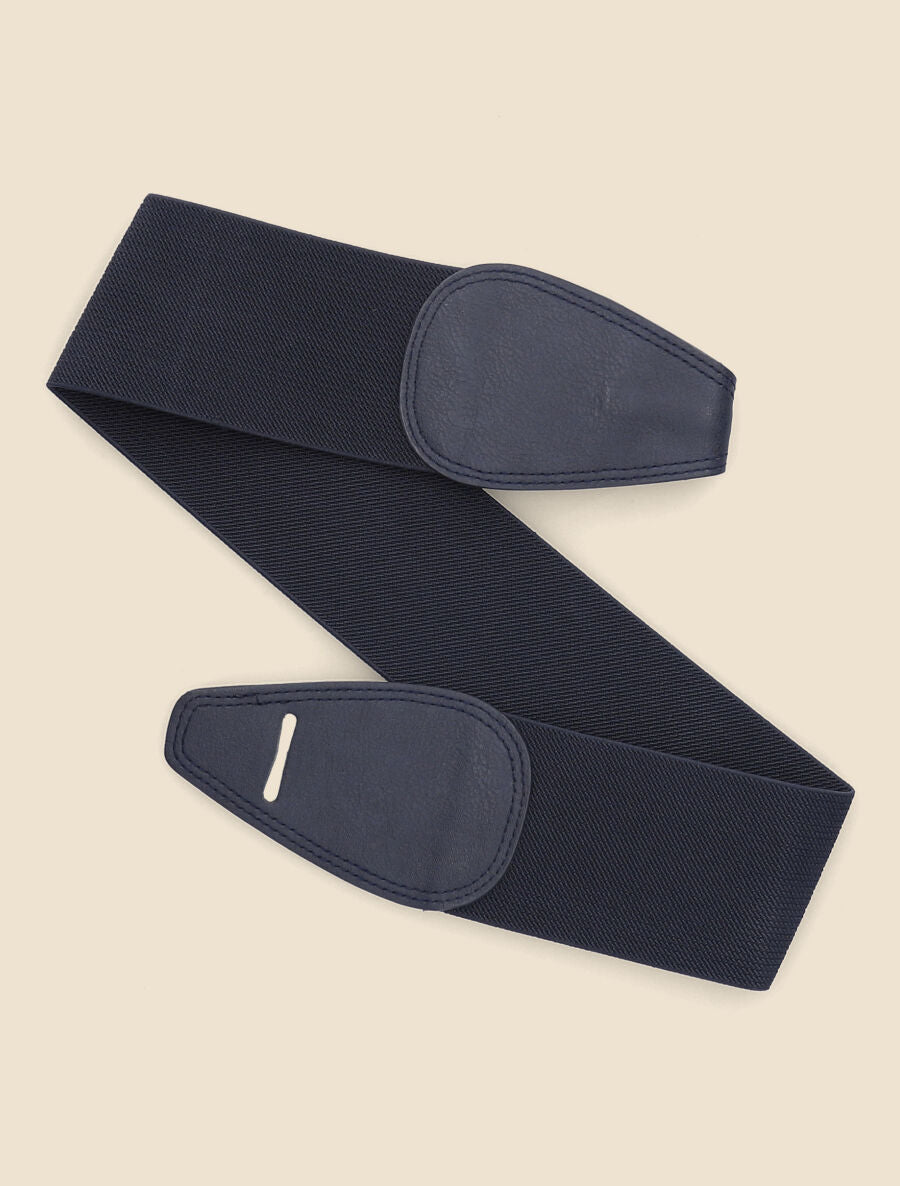 Ceinture en simili et tissu - Marine - 1