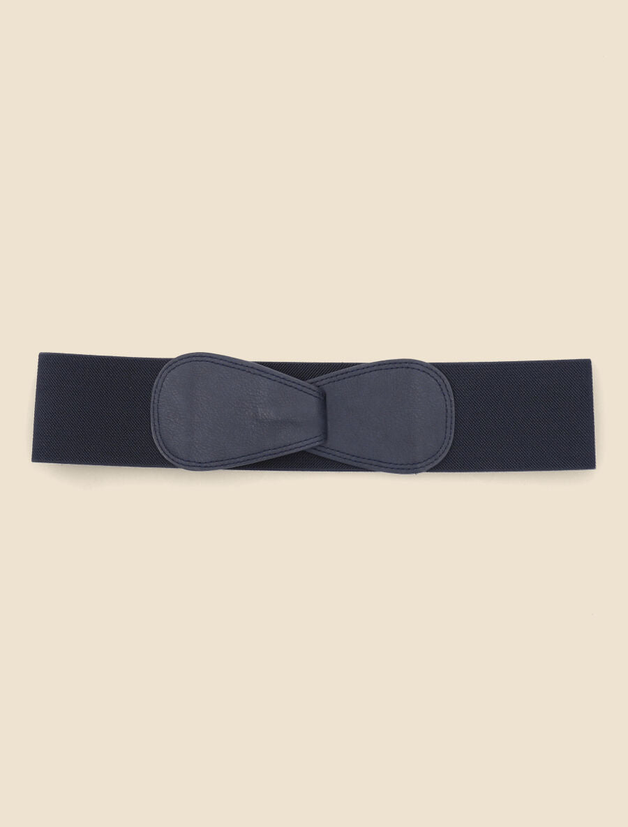 Ceinture en simili et tissu - Marine - 2