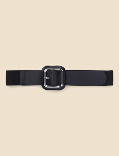Ceinture à boucle carrée en simili - Noir - 2