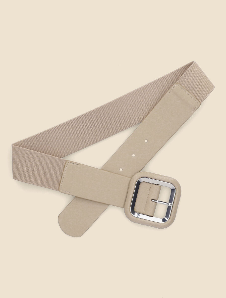 Ceinture à boucle carrée en simili - Beige - 1