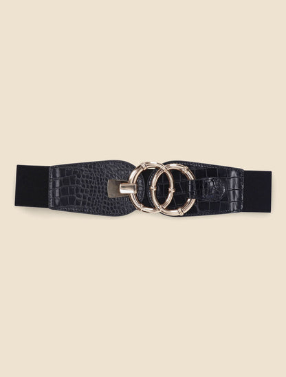 Ceinture croco à boucle ronde - Noir - 2
