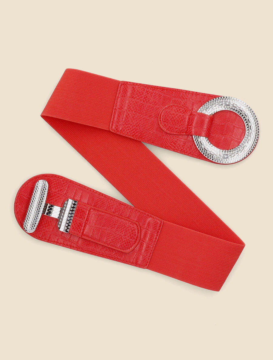 Ceinture croco à boucle gravée - Rouge - 1