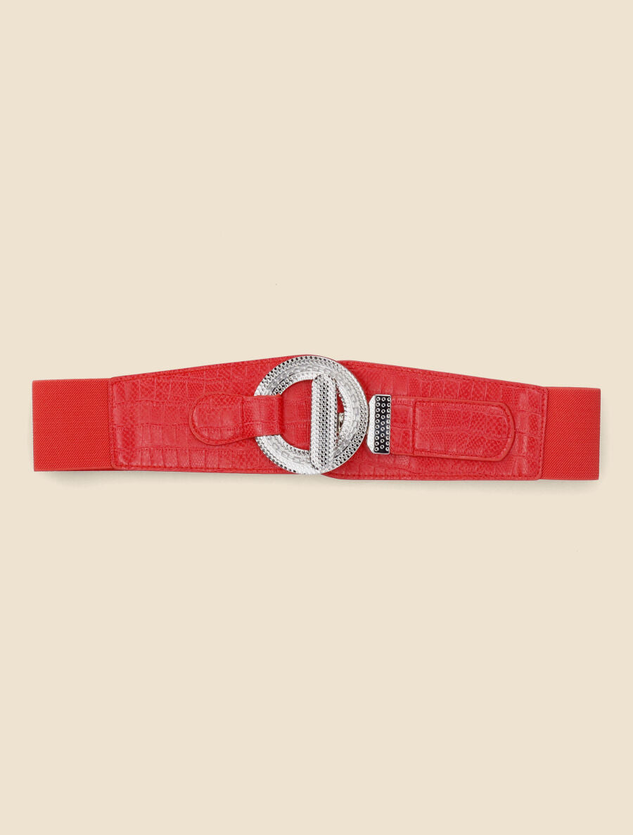 Ceinture croco à boucle gravée - Rouge - 2