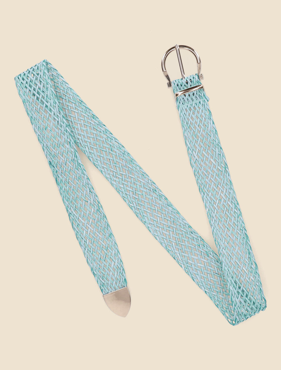 Ceinture tressée à boucle métallique - Bleu - 1