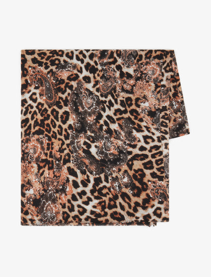 Foulard à imprimé léopard et cachemire - Camel - 2