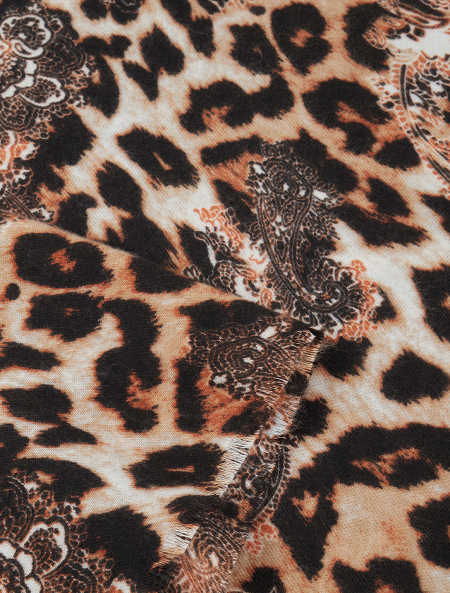 Foulard à imprimé léopard et cachemire - Camel - 3