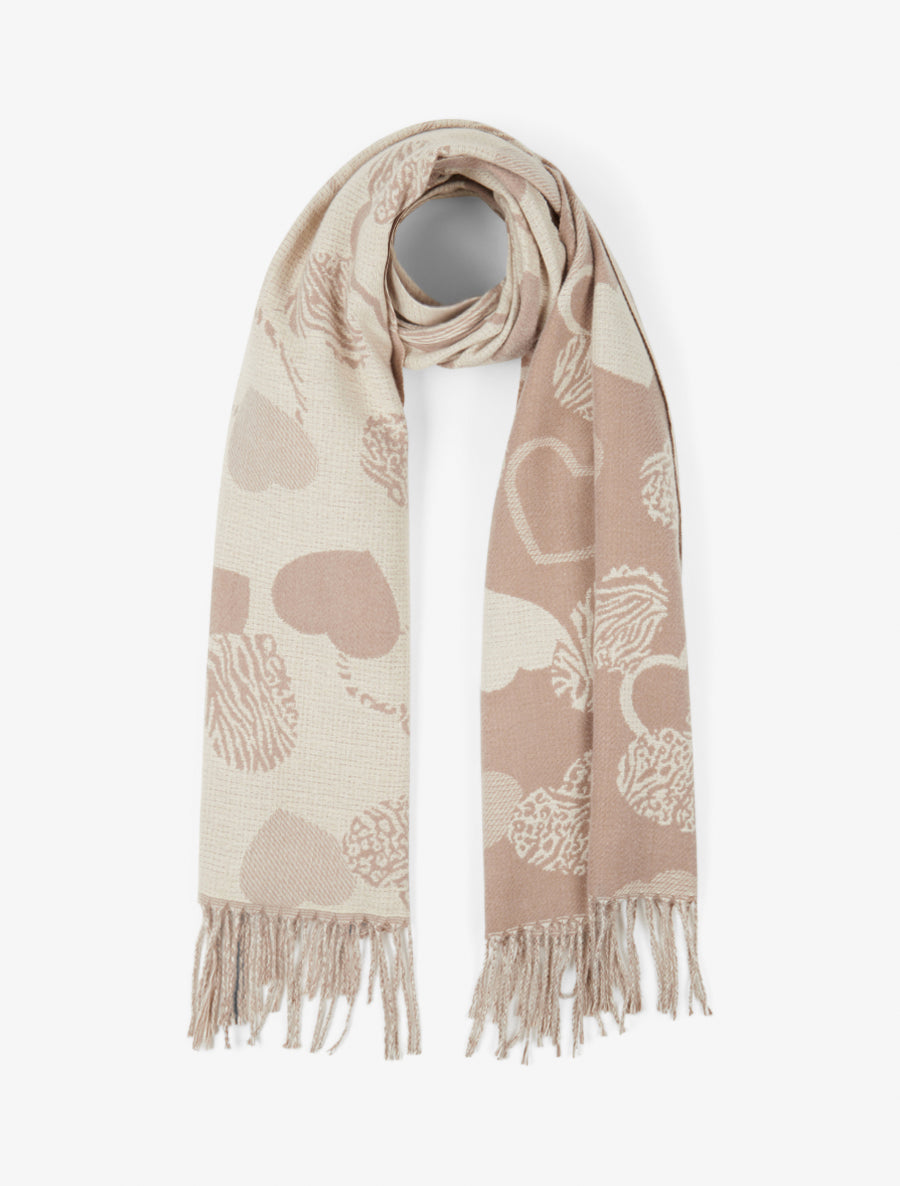 Echarpe imprimé coeurs zébrés - Taupe clair - 1