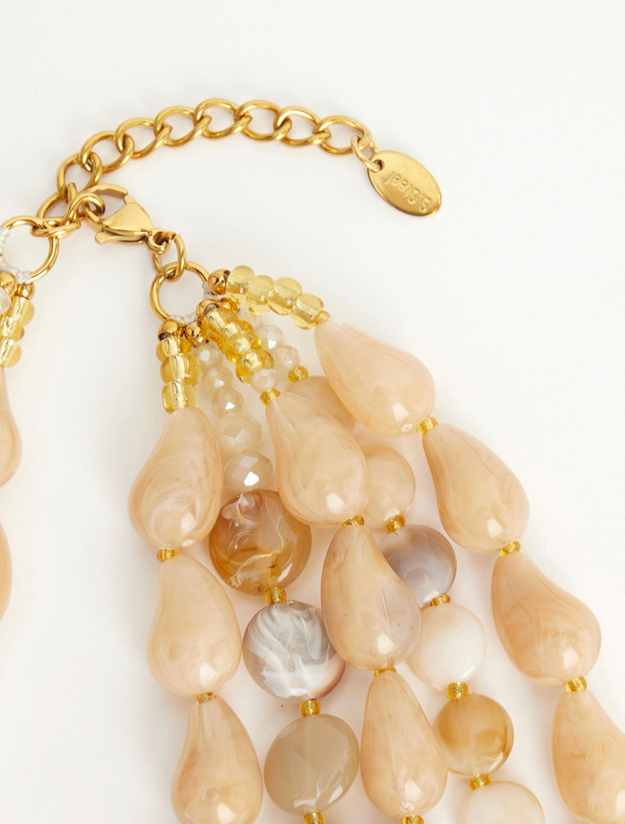 Sautoir à perles en résine - Beige - 3