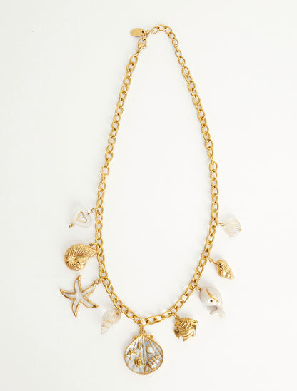 Collier fantaisie à motif marins et coeur - Beige - 2