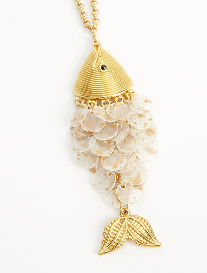 Sautoir à pendentif poisson - Beige - 3