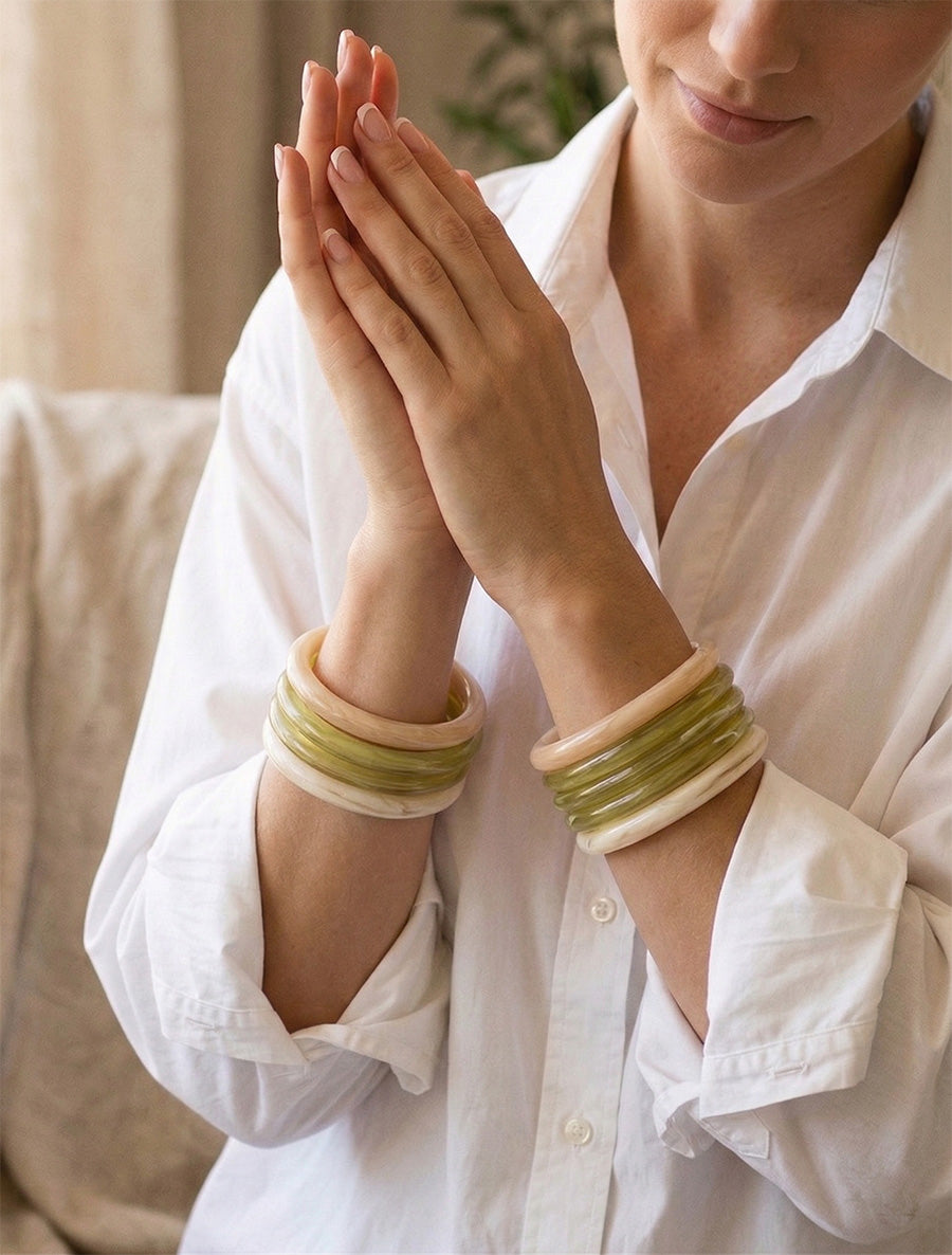 Ensemble de 4 joncs en résine colorée - Kaki - 1