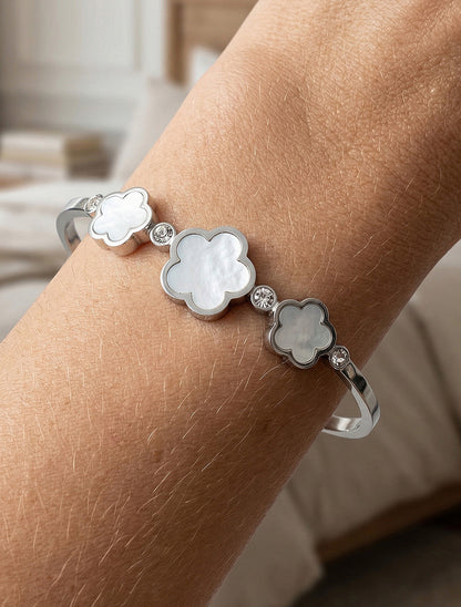 Jonc à motif fleurs et zircons - Argent - 1