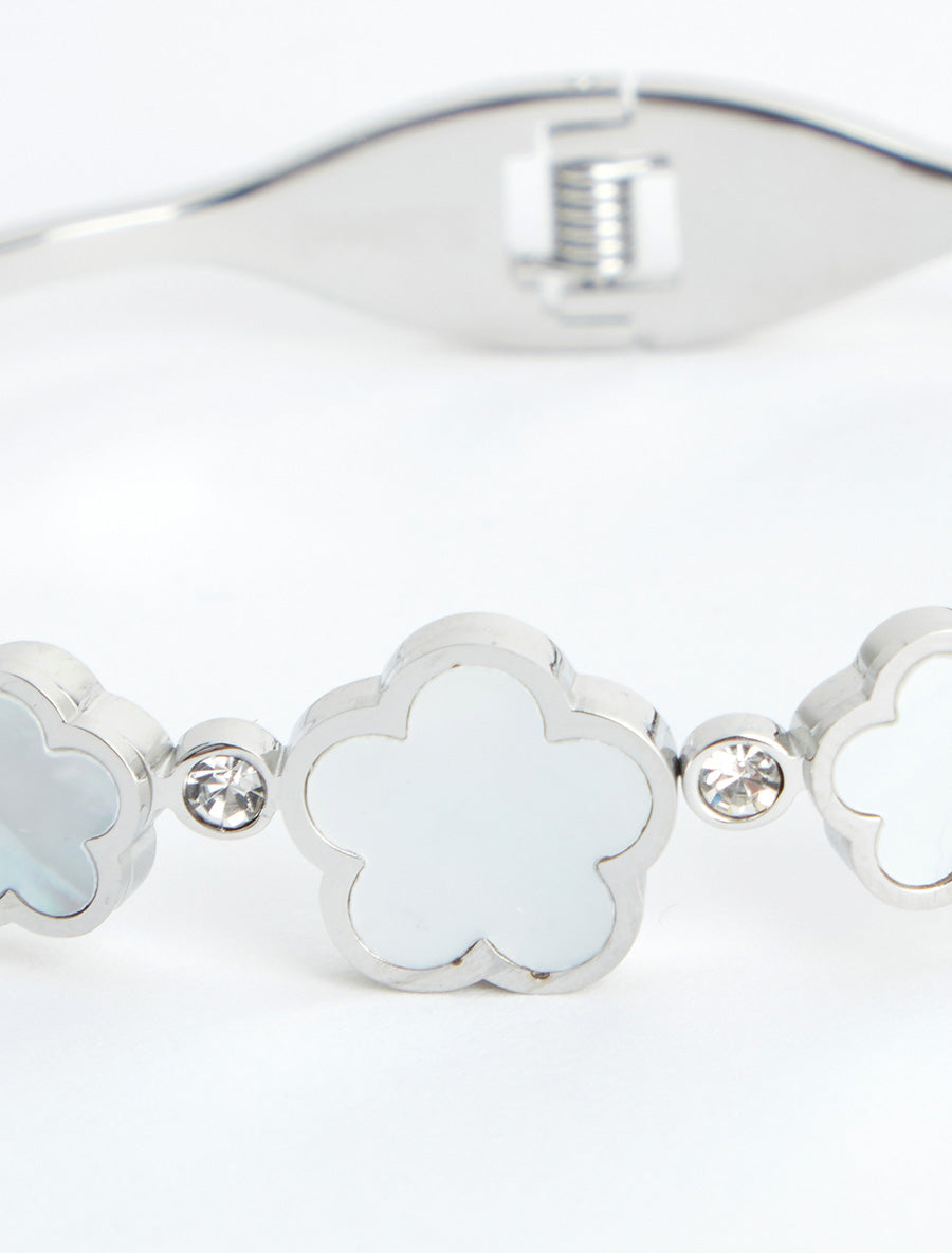 Jonc à motif fleurs et zircons - Argent - 3