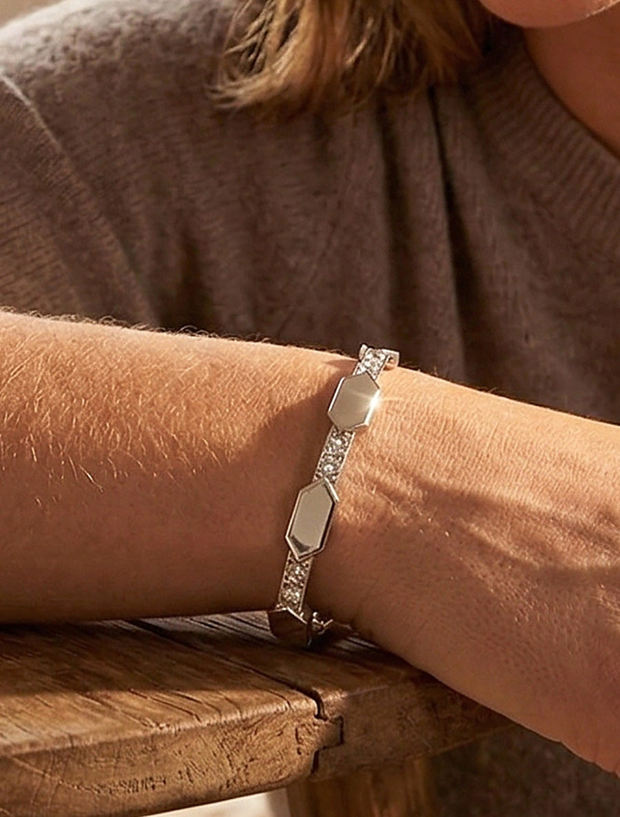 Jonc dentelé à strass - Argent - 1