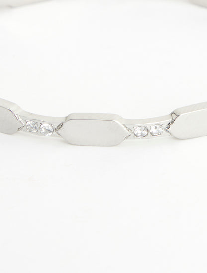 Jonc dentelé à strass - Argent - 3