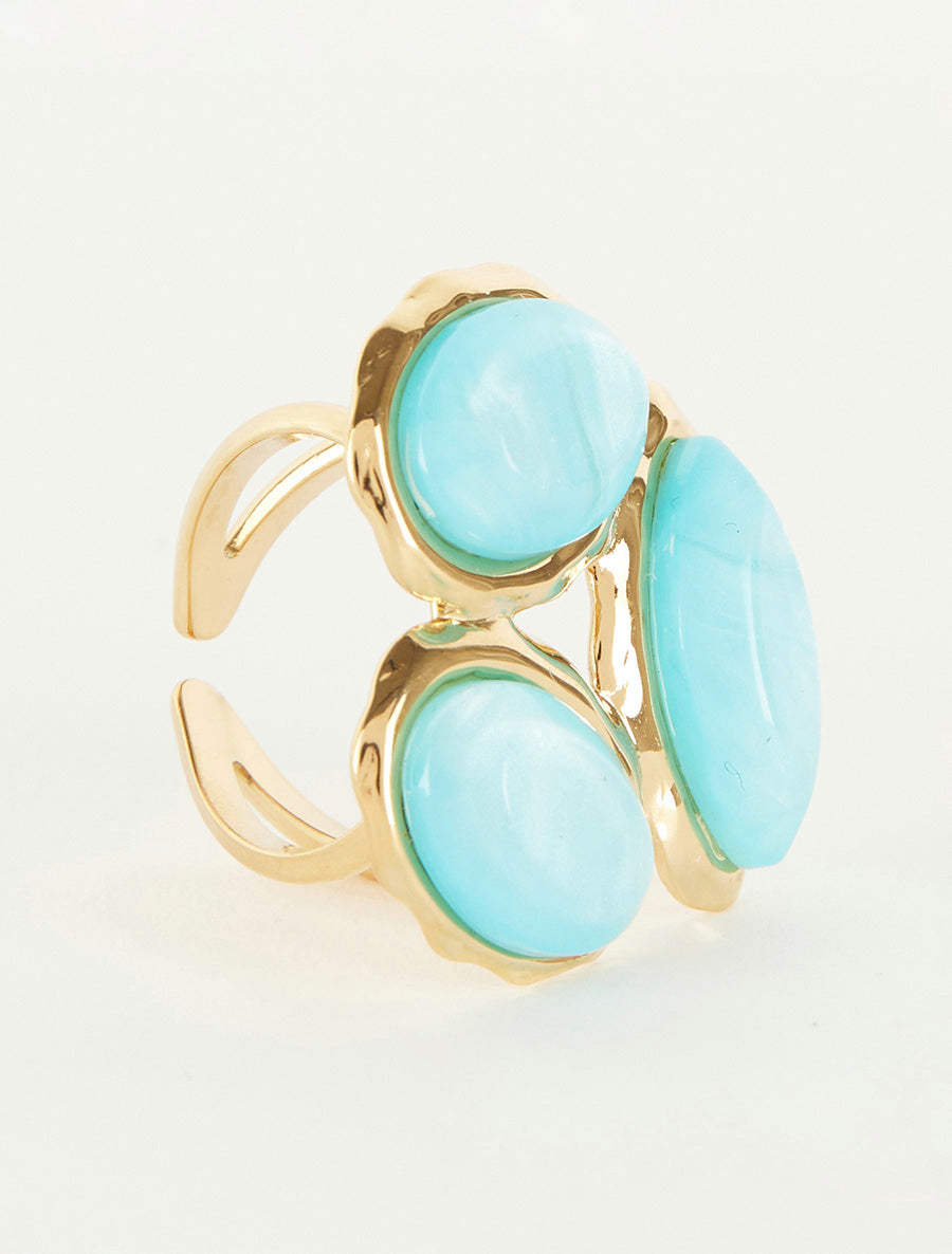 Bague ajustable à pierres en résine - Turquoise - 2