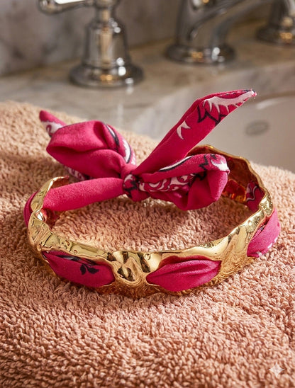 Jonc martelé à lien décoratif style bandana - Fuchsia - 1