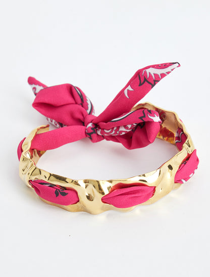 Jonc martelé à lien décoratif style bandana - Fuchsia - 2