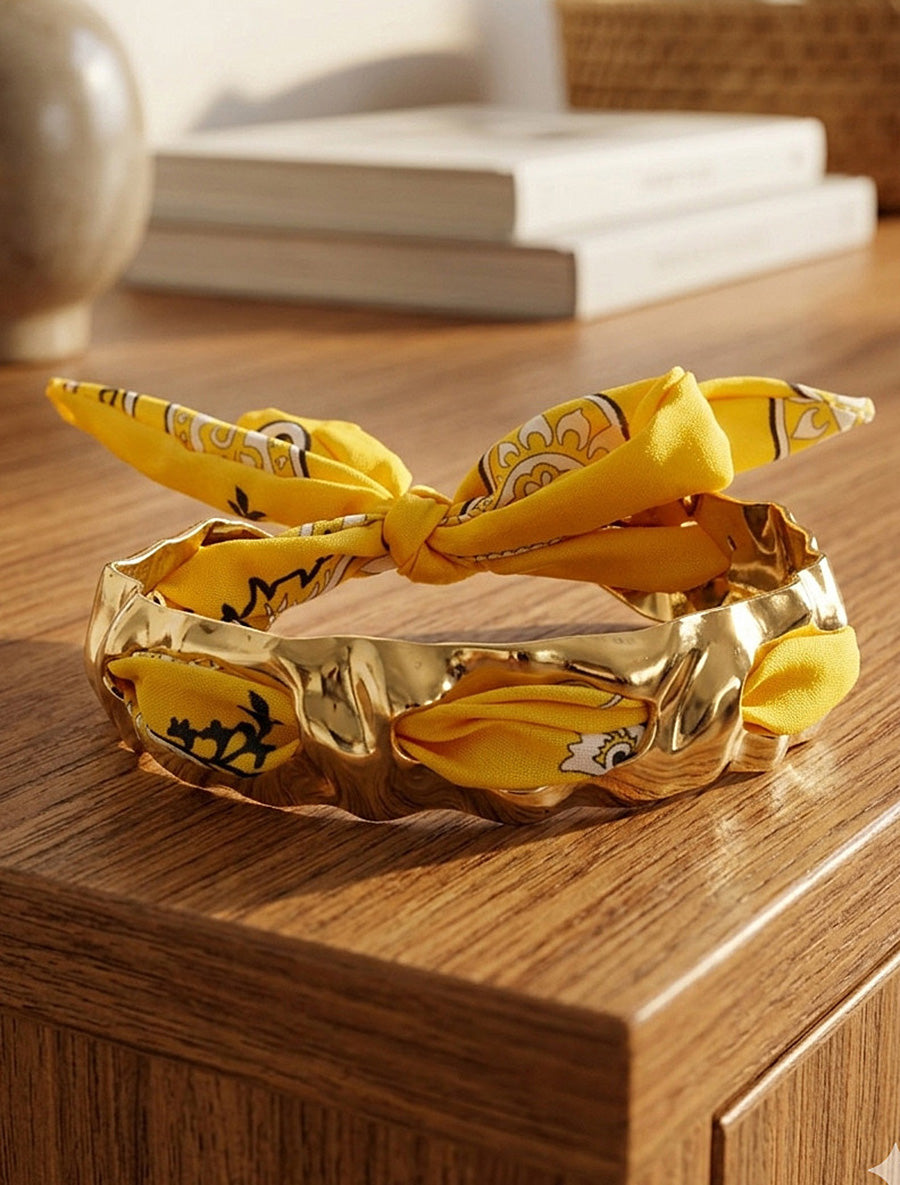 Jonc martelé à lien décoratif style bandana - Jaune - 1