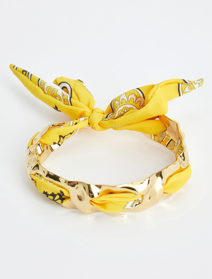 Jonc martelé à lien décoratif style bandana - Jaune - 2