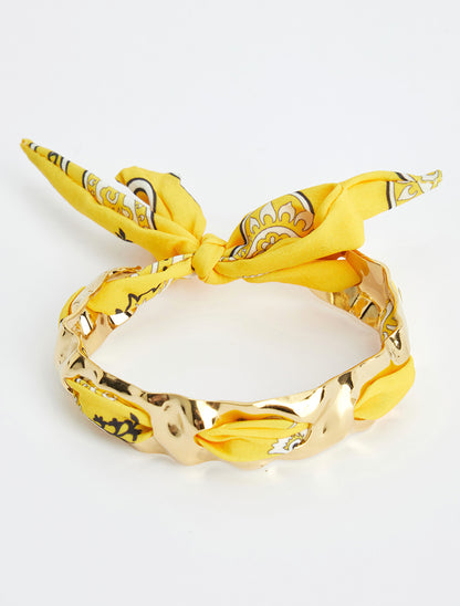 Jonc martelé à lien décoratif style bandana - Jaune - 2