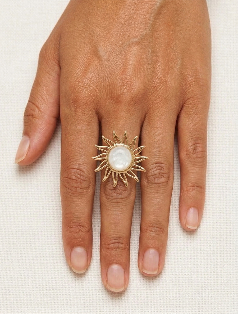 Bague soleil - Or/beige - 1