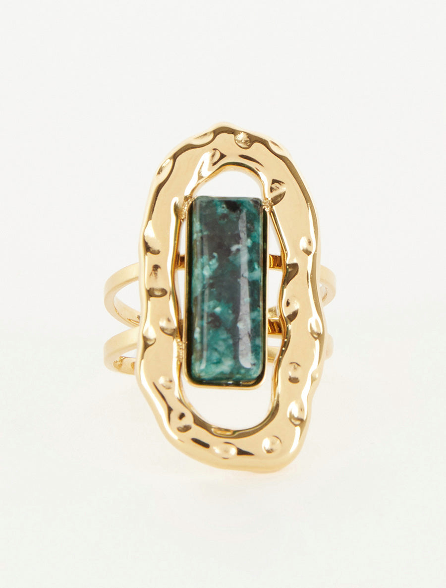 Bague ajustable à pierre colorée - Vert foncé - 3