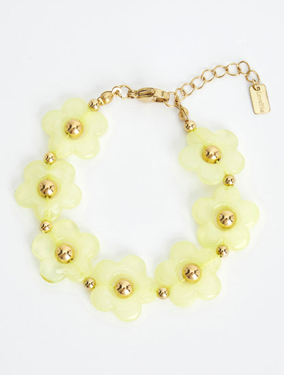 Bracelet motif fleurs en résine - Jaune - 2