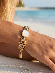 Bracelet en maille fantaisie à empiècement en résine - Beige - 1