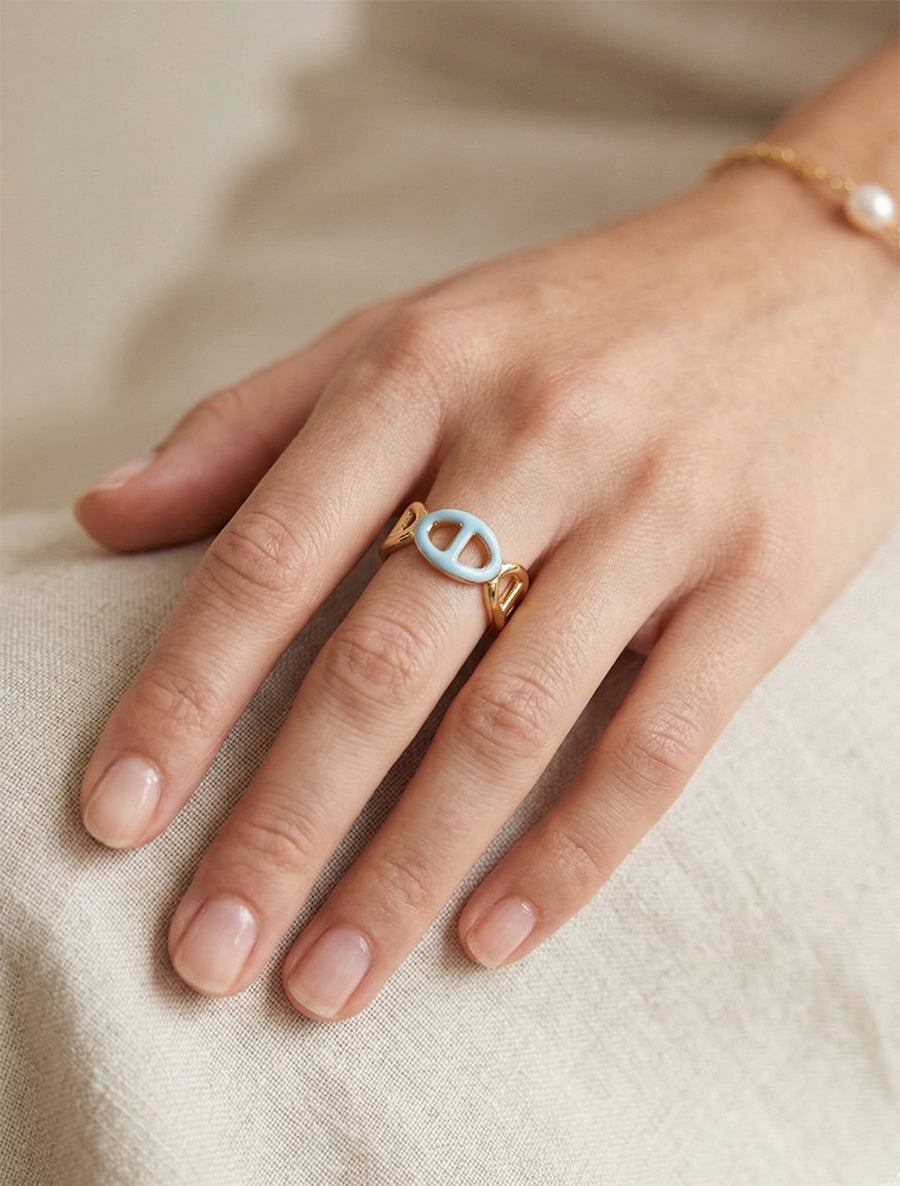 Bague ajustable style maillons marin - Or/bleu - 1