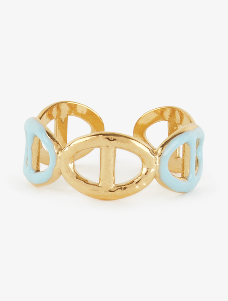 Bague ajustable style maillons marin - Or/bleu - 3