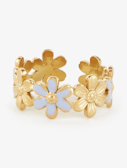 Bague ajustable à fleurs - Or/bleu - 3