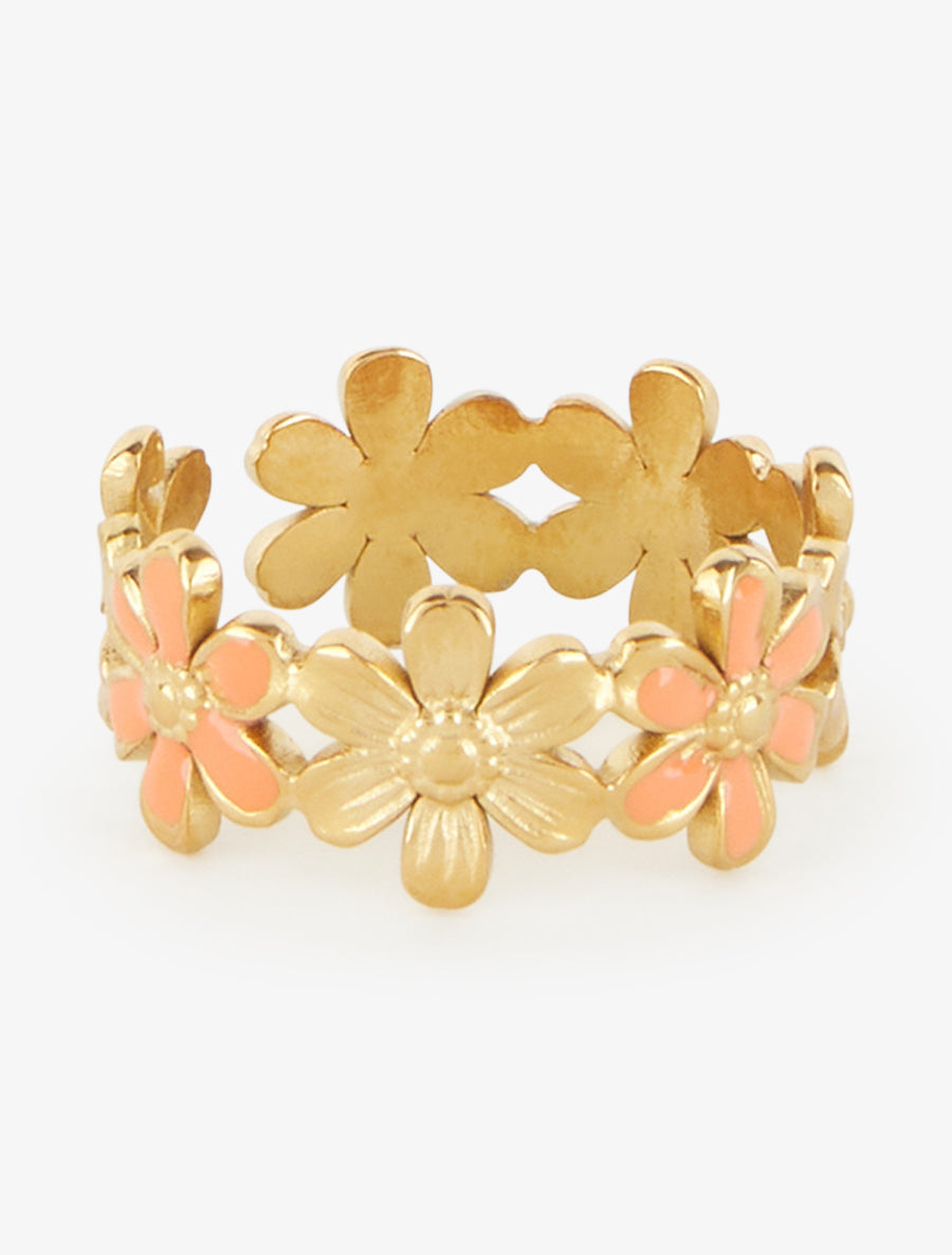 Bague ajustable à fleurs - Or/orange - 2